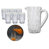 Copos Vidro Diamante 370 ML E Jarra 1 L Natal 2024 - 7 Peças - PRATICASA