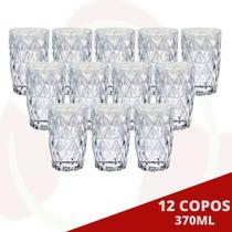 Copos Vidro Grosso Modelo Diamante 370 ML Transparente - 12 Un