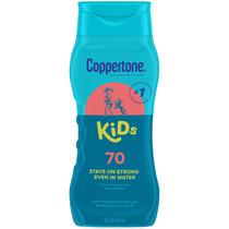 Coppertone Kids Sunscreen Lotion, SPF 70 Protetor solar para crianças, marca de protetor solar recomendada pelo pediatra nº 1, protetor solar resistente à água SPF 70, 8 Garrafa Fl Oz