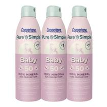 Coppertone Puro e Simples Baby Sunscreen Spray SPF 50, Protetor Solar Mineral de Óxido de Zinco para Bebês, Sem Lágrimas, Resistente à Água, Protetor Solar SPF 50 De Amplo Espectro, Pacote solar a granel, 5 spray oz, pacote de 3