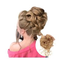 Coque De Cabelo Sintético Marrom Preto Bagunçado Encaracolado Elástico Scrunchy Peças De Cabelo Para