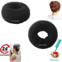 Coque Donut Cabelo Luxo Preto Esponja Modeladora Rosquinha - P, M, G - Volume Instantâneo Elegante