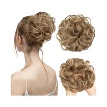 Coque Sintético Despojado Em Tom Loiro E Castanho, Grande E Cacheado, Com Elástico, Acessórios De