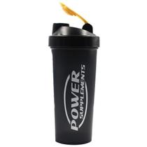 Coqueteleira - 600ml Preta Tampa Dourada - Power Supplements