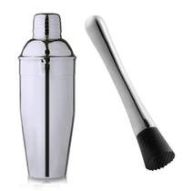 Coqueteleira Bar Inox 750ml + Socador Inox Resistente Caipirinha