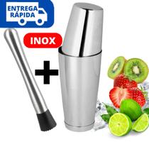 Coqueteleira Inox 800 ml Profissional 2 Copos e Amassador e Socador de Frutas Drinks Bebidas e Caipirinha de Barman Bar - CLINK