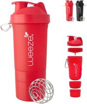 Coqueteleira Shaker Academia Compartimento Suplementos Divisórias 500ml (Vermelho)