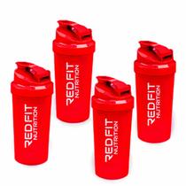 Coqueteleira Shaker Academia Red Fit Nutrition Vermelha 600ml ( Kit C/ 4 Unidades )