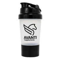 Coqueteleira Shaker Avanti Supplements Transparente 400ml com Compartimento e Mixer Ball Academia