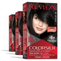 Cor de cabelo Revlon Colorsilk 11 Soft Black 130 ml x 3 pacotes