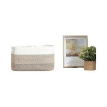 Cor Sólida Corda De Algodão Tecido Cesta De Armazenamento Desktop Organizador Cosmético Brinquedo