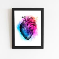 Coração Arte Colorido Abstrato Quadro Moldura Preta 60x40cm