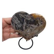 Coração chapa de ágata natural base de metal - (peça extra)