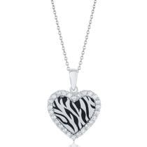 Coração de borda CZ de prata esterlina com colar de design de zebra
