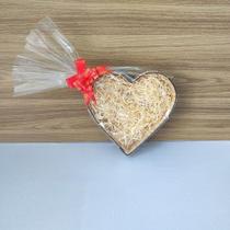 Coração de Madeira Rústico Médio com Palha,Laço e Embalagem