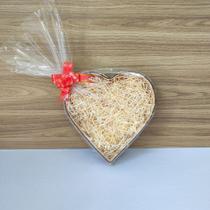 Coração de Madeira Rústico Médio com Palha,Laço e Embalagem