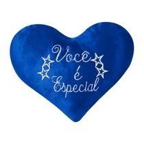 Coração de pelúcia azul 28x22cm bordado com zíper você é especial