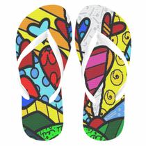 Coração de São Valentim Chinelo Romero Britto. Obra de Arte Romaro Brito. Presente criativo amiga feminino adulto e infa