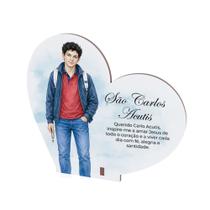 Coração Decorativo em MDF com Santos Católicos Base de Mesa São Carlos Acutis Coração Decorativo em MDF com Santos Católicos Base de Mesa São Carlos Acutis