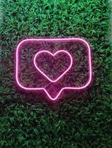 Coração LED Neon Rosa 35x30cm - Acrílico Cristal 3mm - Comercial Luvi