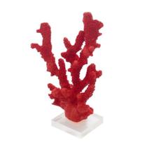Coral Decorativo Poliresina Vermelho Base Transparente