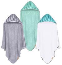 CORAL DOCK 3 Pack Baby Hooded Bath Towel Sets, Ultra Absorbent Baby Essentials Item for Newborn Boy Girl, Baby Bath Shower Towel Gifts for Infant and Toddler - Classic Neutral Plaid