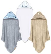 CORAL DOCK 3 Pack Baby Hooded Bath Towel Sets, Ultra Absorbent Baby Essentials Item for Newborn Boy Girl, Baby Bath Shower Towel Gifts for Infant and Toddler - Neutral Grey Starry Sky