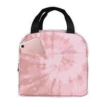 Corante cor-de-rosa Spiral boêmio saco de almoço portátil para mulheres homens rosa isolado saco de saco de saco de saco reutilizável para viagem / piquenique / trabalho / caminhadas / escola / escritório - JSHXJBWR