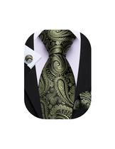 Corbata Barry.Wang 160 cm Verde Oliva Negro con diseño Paisley - Set
