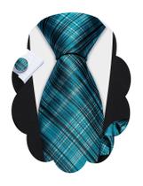 Corbata Barry.Wang de seda a cuadros en azul verdoso y negro para hombre