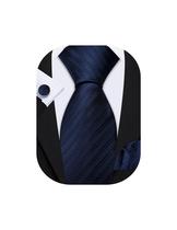 Corbata Barry.Wang Navy de seda para hombre con pañuelo y gemelos Corbata Barry.Wang Navy de seda para hombre con pañuelo y gemelos