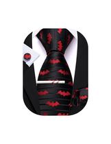 Corbatín Barry.Wang Murciélago Negro Rojo de Seda Set 150 cm