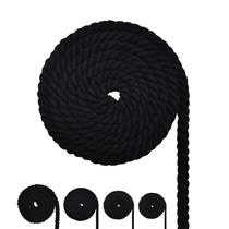 Corda de algodão FOSER, cordão de macramê torcido de 3 fios (preta, 10 mm)