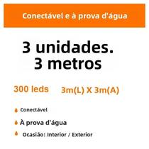 Corda De Luz LED Em Cortina 3x3/9x3/12x2m 220V Para Decoração De Natal Interna E Externa