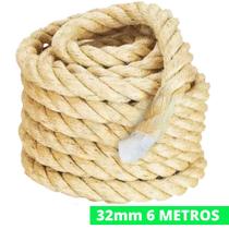 Corda De Sisal 32mm 6 Metros Reforçada Naval Decoração Exercício Funcional Academia Escalada