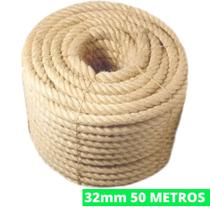 Corda De Sisal 32mm Rolo 50 Metros Reforçada Naval Decoração Exercício Funcional Academia Escalada Amarração