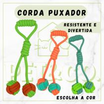 Corda Puxador com Bolinha Dupla para Cachorro Mordedor Várias Cores