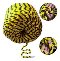 Corda Sinalização Zebrada Isolamento Segurança Trabalho Multiuso Amarelo Preto 10mm 220metros