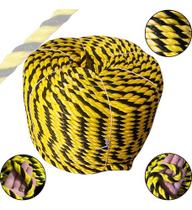 Corda Sinalização Zebrada Isolamento Segurança Trabalho Multiuso Amarelo Preto 12mm 220metros