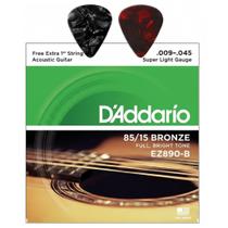Corda Violão Aço D'Addario 009 Bronze Original + 2 Palhetas Para Violão Folk Acústico Corda Violão Aço D'Addario 009 Bronze Original + 2 Palhetas Para Violão Folk Acústico