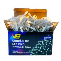 Cordão 100 LED Branco Quente 10m Fio Transparente Prova DÁgua Decoração Natal Festa Pisca Pisca