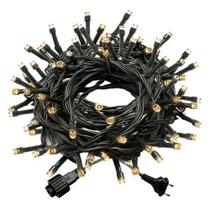 Cordão 100 Led Fixo Branco Quente 10M com Strobo 220V