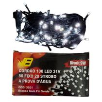 Cordão 100 LED Strobo Branco Frio Bivolt 10m Prova Dágua Decoração Natal Festas Pisca Pisca