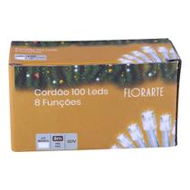 Cordão 100 LEDs Fio PVC com 8 Funções 127V Branco 8m D&A Cordão 100 LEDs Fio PVC com 8 Funções 127V Branco 8m D&A