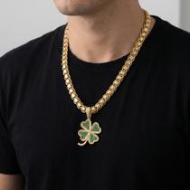 Cordão 10mm Dubai + Pingente Trevo da Sorte - Banhado a ouro Cordão 10mm Dubai + Pingente Trevo da Sorte - Banhado a ouro