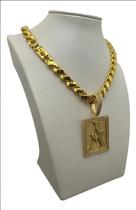 Cordão 10mm Friso S Feminino + Pingente Letra Banhado Ouro