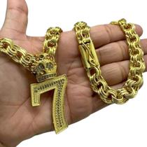 Cordão 12mm Friso + Pingente 7 - Banhado a ouro Cordão 12mm Friso + Pingente 7 - Banhado a ouro