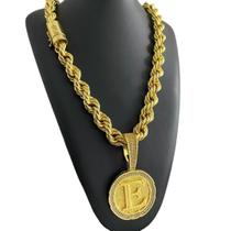 Cordão 13mm Baiano + Pingente Letra - Banhado a Ouro Cordão 13mm Baiano + Pingente Letra - Banhado a Ouro
