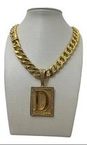 Cordão 13Mm Pitbull Feminino + Pingente Letra Banhado 18K