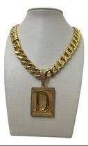 Cordão 13mm Pitbull Feminino + Pingente Letra Banhado 18k